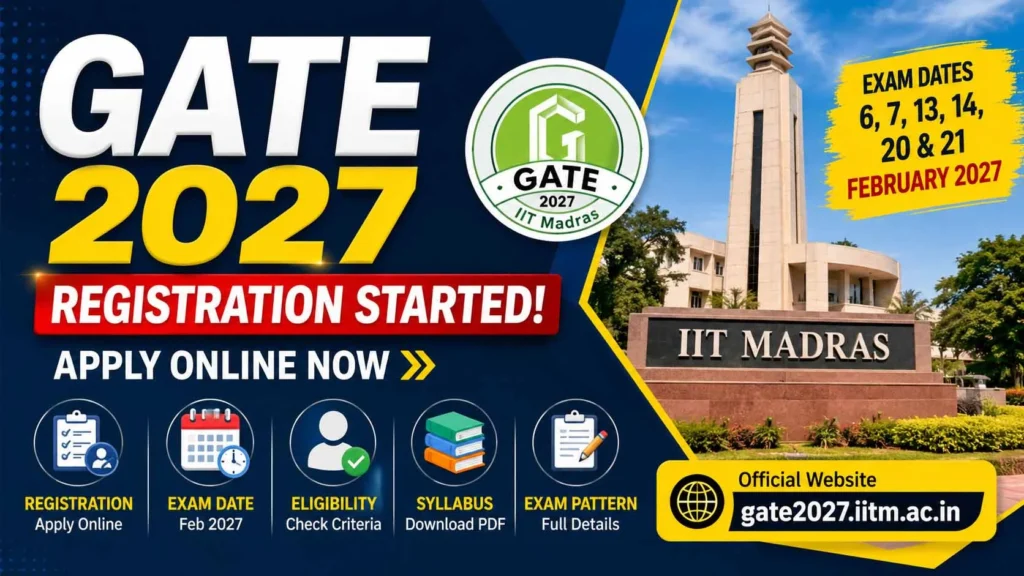GATE 2027 Registration Started. Check GATE Exam Date, Eligibility, Application Form, Application Fee, Syllabus, Exam Pattern and Apply Online details.