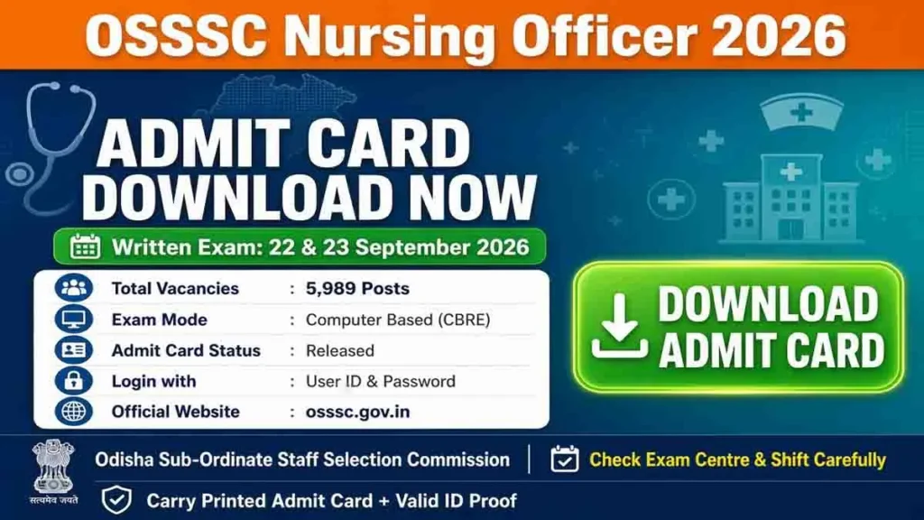 OSSSC Nursing Officer Recruitment 2026 Admit Card released