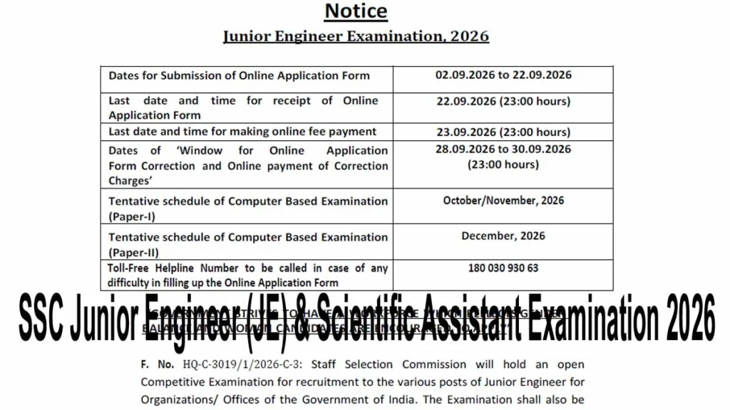 SSC Junior Engineer (JE) & Scientific Assistant Examination 2026: Apply Online for 1,748 Posts 