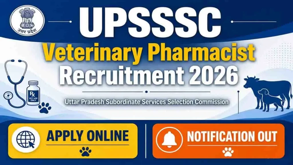 UPSSSC Veterinary Pharmacist Recruitment 2026: Apply online for 1,308 Veterinary Pharmacist posts